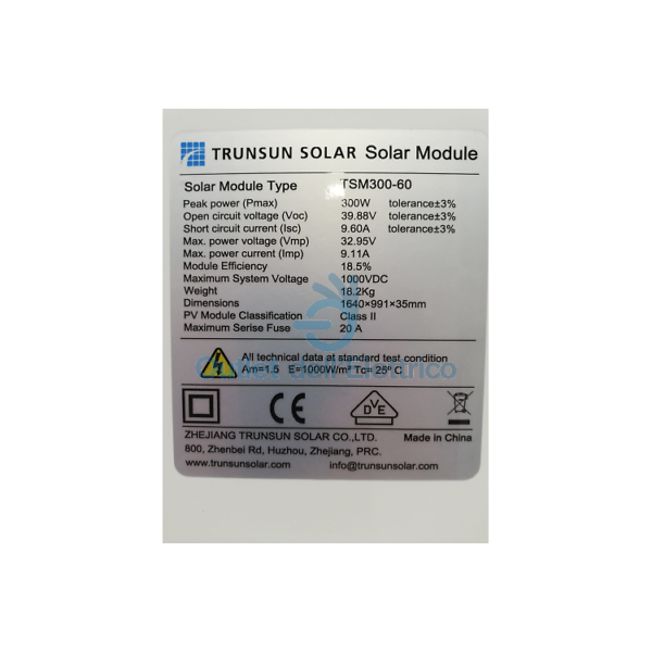 Trunsun Solar-Photovoltaik-Panel. Monochrist. 300 W 164 x 99 x 3,5 cm